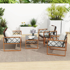 5-Piece PE Wicker Patio Furniture Set with Acacia Wood Frame product image