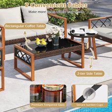 5-Piece PE Wicker Patio Furniture Set with Acacia Wood Frame product image