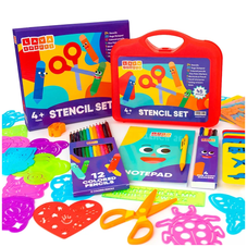 Kids' Coloring Pack with Stencils, Colored Pencils, Fine-Point Markers, and More product image