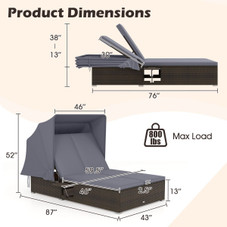2-Person Rattan Lounge Bed with Retractable Canopy  product image