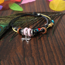 Dragonfly Pendant Leather Charm Bracelet product image