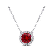 2.76 Carat (ctw) Lab-Created Ruby and White Sapphire Halo Necklace  product image