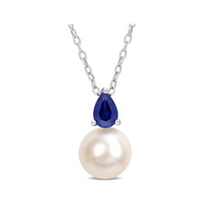 8.5-9mm Freshwater Cultured Drop Pearl Necklace with Blue Sapphire product image