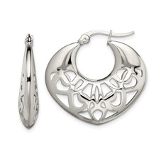 Stainless Steel Polished Fancy Cut-Out Hoop Earrings product image