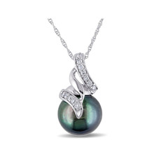 9.5-10mm Black Tahitian Cultured Pearl Necklace in 10K White Gold  product image