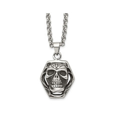 Stainless Steel Antiqued and Polished Skull Pendant Necklace  product image