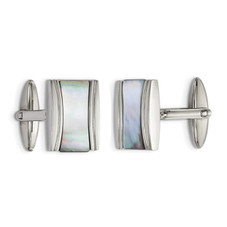 Stainless Steel Polished Rectangle Cuff Links with Mother of Pearl product image