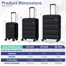 3-Piece Hardside Luggage Set (20/24/28 Inch) with Wheels and Digital Lock product image