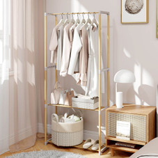 Pine Wood Clothes Rack with 2-Tier Open Storage Shelf product image