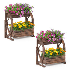 2-Tier Rustic Wood Wagon Planter with Drainage Hole product image