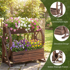 2-Tier Rustic Wood Wagon Planter with Drainage Hole product image