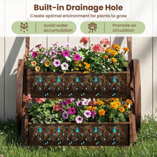 2-Tier Rustic Wood Wagon Planter with Wheels product image