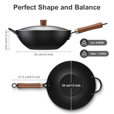 Todlabe Nonstick Carbon Steel Wok Pan with Glass Cover product image