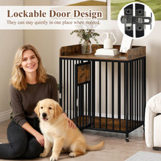 Dog Crate Furniture with Protective Guardrails and Lockable Door product image