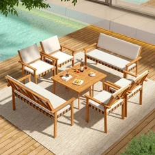 4-Piece Wood Furniture Set with Coffee Table and Cushions product image