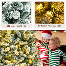 Pre-Lit Snow Flocked Hinged Christmas Tree with Metal Stand product image