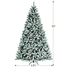 Pre-Lit Snow Flocked Hinged Christmas Tree with Metal Stand product image