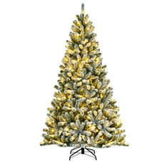 Pre-Lit Snow Flocked Hinged Christmas Tree with Metal Stand product image