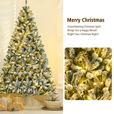 Pre-Lit Snow Flocked Hinged Christmas Tree with Metal Stand product image