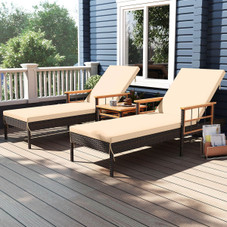 Patio Rattan Chaise Lounge with Side Table product image