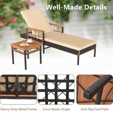 Patio Rattan Chaise Lounge with Side Table product image