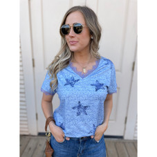 Haute Edition Women's Star Printed V-Neck Lace Trim Tee product image