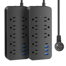 Black 12-in-1 Surge Protector Power Strip (2-Pack) product image