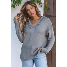 Collins V Neck Ribbed Drop Shoulder Hooded Sweater product image