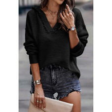Collins V Neck Ribbed Drop Shoulder Hooded Sweater product image