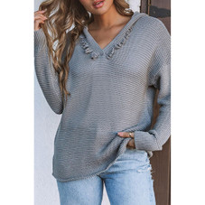 Collins V Neck Ribbed Drop Shoulder Hooded Sweater product image