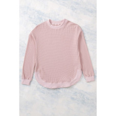 Isabelle Crew Neck Ribbed Trim Waffle Knit Top product image