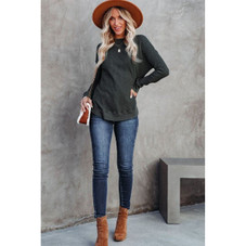 Isabelle Crew Neck Ribbed Trim Waffle Knit Top product image