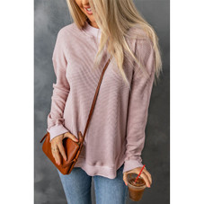 Isabelle Crew Neck Ribbed Trim Waffle Knit Top product image