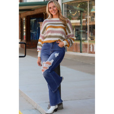 Caroline Striped Hollowed-Knit Loose Sweater product image