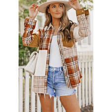 Sutton Plaid Color Block Patchwork Shirt Jacket with Pocket product image
