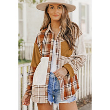 Sutton Plaid Color Block Patchwork Shirt Jacket with Pocket product image