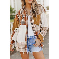 Sutton Plaid Color Block Patchwork Shirt Jacket with Pocket product image