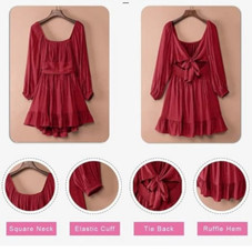 Square Neck Puff Sleeve Ruffle Hem Dress product image