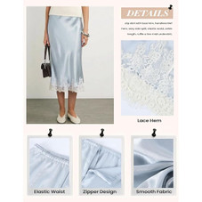 Women's Floral Lace Hem Satin Midi Skirt product image