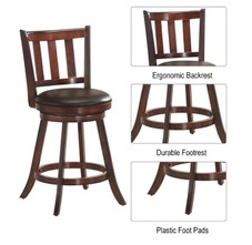Brown Wood Leather Padded  Swivel Bar Stools (2 or 4 Pack) product image