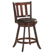Brown Wood Leather Padded  Swivel Bar Stools (2 or 4 Pack) product image