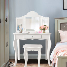 Kids Vanity Table With Tri-fold Mirror And Stool product image