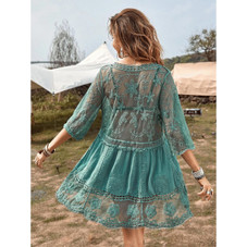 Deep V Neck Lace Embroidered Swimsuit Cover Up product image