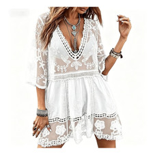Deep V Neck Lace Embroidered Swimsuit Cover Up product image