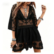 Deep V Neck Lace Embroidered Swimsuit Cover Up product image