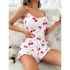 Women's Cherry Print Cami and Shorts Pajama Set product image