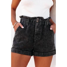 Melany Vintage Washed Frilled High Waist Denim Shorts product image
