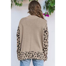 Sarai Leopard High Neck Side Slit Oversized Sweater product image