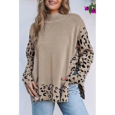 Sarai Leopard High Neck Side Slit Oversized Sweater product image