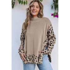 Sarai Leopard High Neck Side Slit Oversized Sweater product image